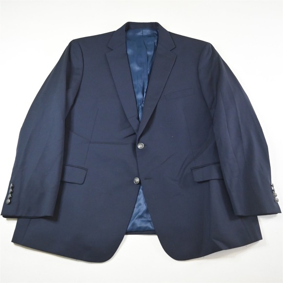 Hart Schaffner Marx 52R Navy Blue 100% Wool Pewter Button Blazer Sport Coat